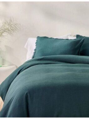 Full/Queen Linen Blend Duvet Cover & Sham Set Dark Teal Blue - CasaLuna